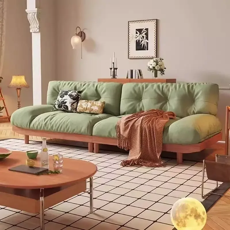 Modern simple solid wood sofa combination cloud fabric Japanese living room