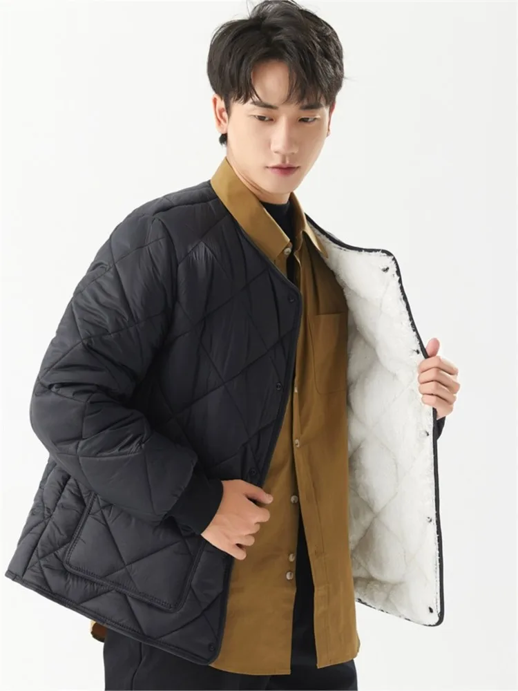 2024 Men's Round Neck Cotton-padded Coat Autumn And Winter Lamb Down Jacket Korean Version Fashion Casual Cotton Jacket Top