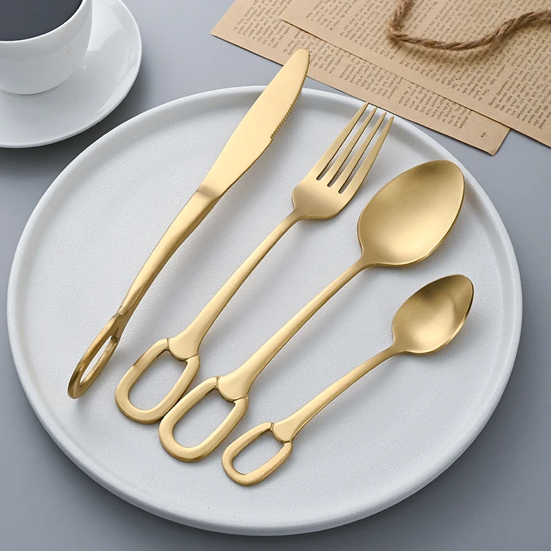 

5Pcs Luxury Cutlery Set Stainless Steel Matte Tableware Creativity European Knife Fork Spoon Elegant Dinnerware Hangable Cutlery