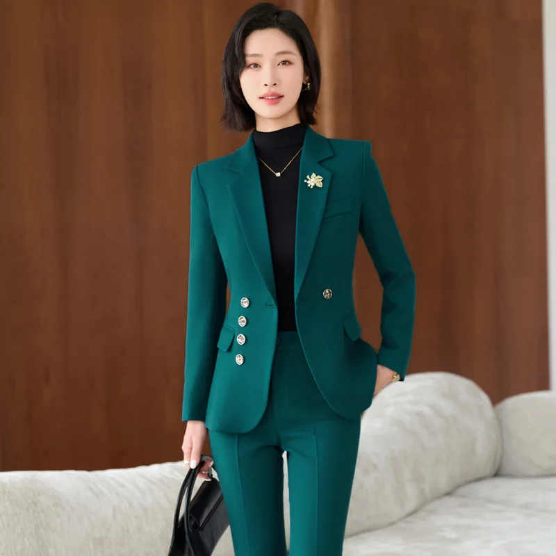 Dark Green Suit Set for Women, Spring and Autumn New Style, Professional and Elegant Business Attire, High-end Hotel Manager and