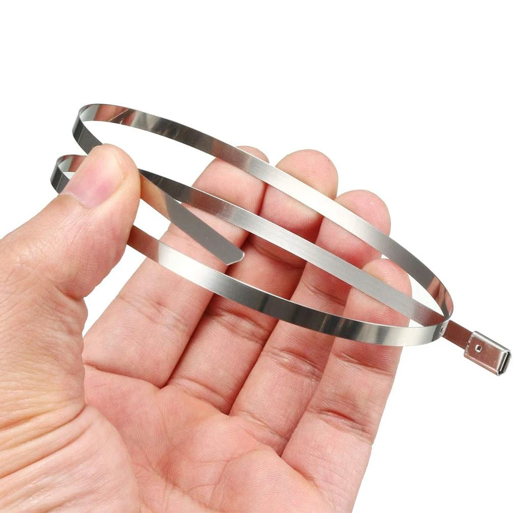 100Pcs 304#Stainless Steel Cable Ties 4.6mm Heavy Duty Self-Locking Cable Zip Tie Multi-Purpose Metal Exhaust Wrap Locking Ties