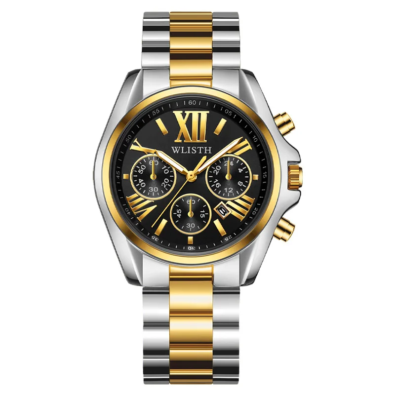 

Fashion Wlisth Top Brand Mens & Ladies Loves Gold Full Stainless Steel Calendar Date Clock Luxury Waterproof Business Wristwatch