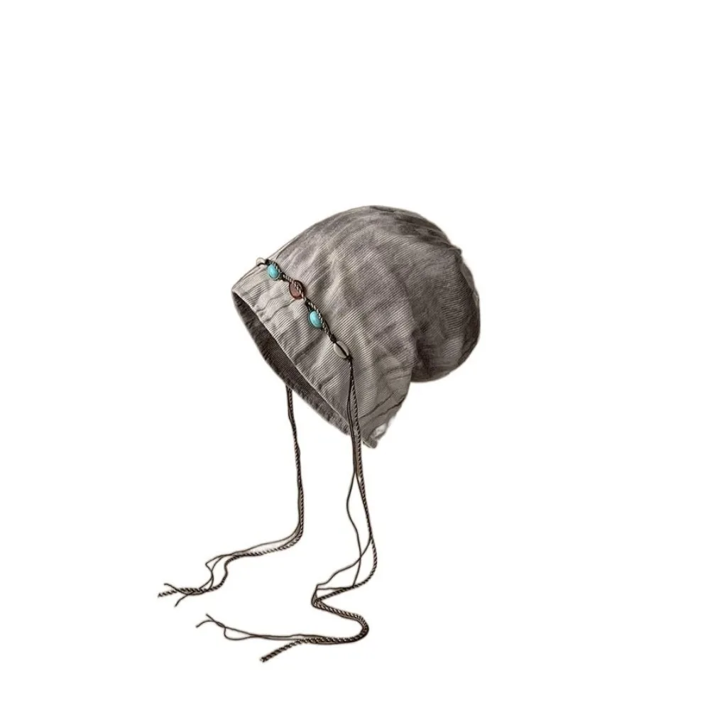 

Beaded Decor Y2k Baggy Cap Ethnic Style Versatile Beanies Cap Korean Style Big Head Circumference Pullover Hats Spicy Girls