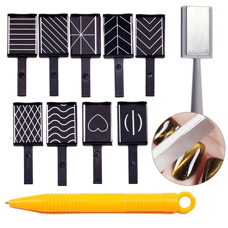 Set of 11 Pcs Nail Art Tools Cat Eye Magnetic Rod Powerful Magnet Suitable for Gel Polishing Beauty Manicure Decoration Supplies