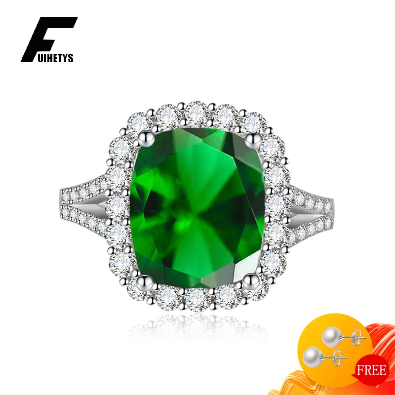 

FUIHETYS Trendy Finger Rings 925 Silver Jewelry with Emerald Zircon Gemstone Adjustable Wedding Party Bridal Gift Ring for Women