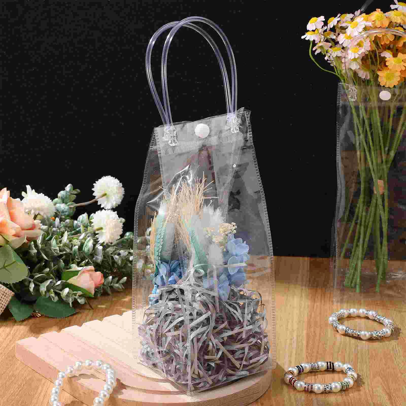 15 Pcs PVC Transparent Handbag Pieces Theme Party Gift Bags Clear with Handles Small Shopping Easy to Use Business