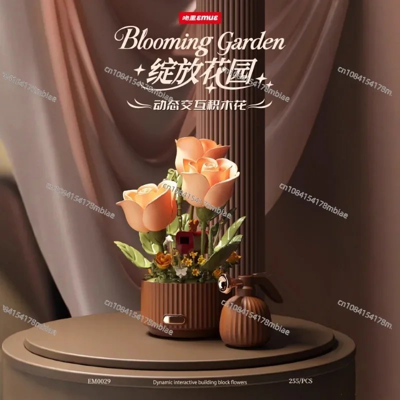 Kiss Eternal Flower Building Block Bloom Garden Electric Rose Bouquet Simulated Watering Building Block