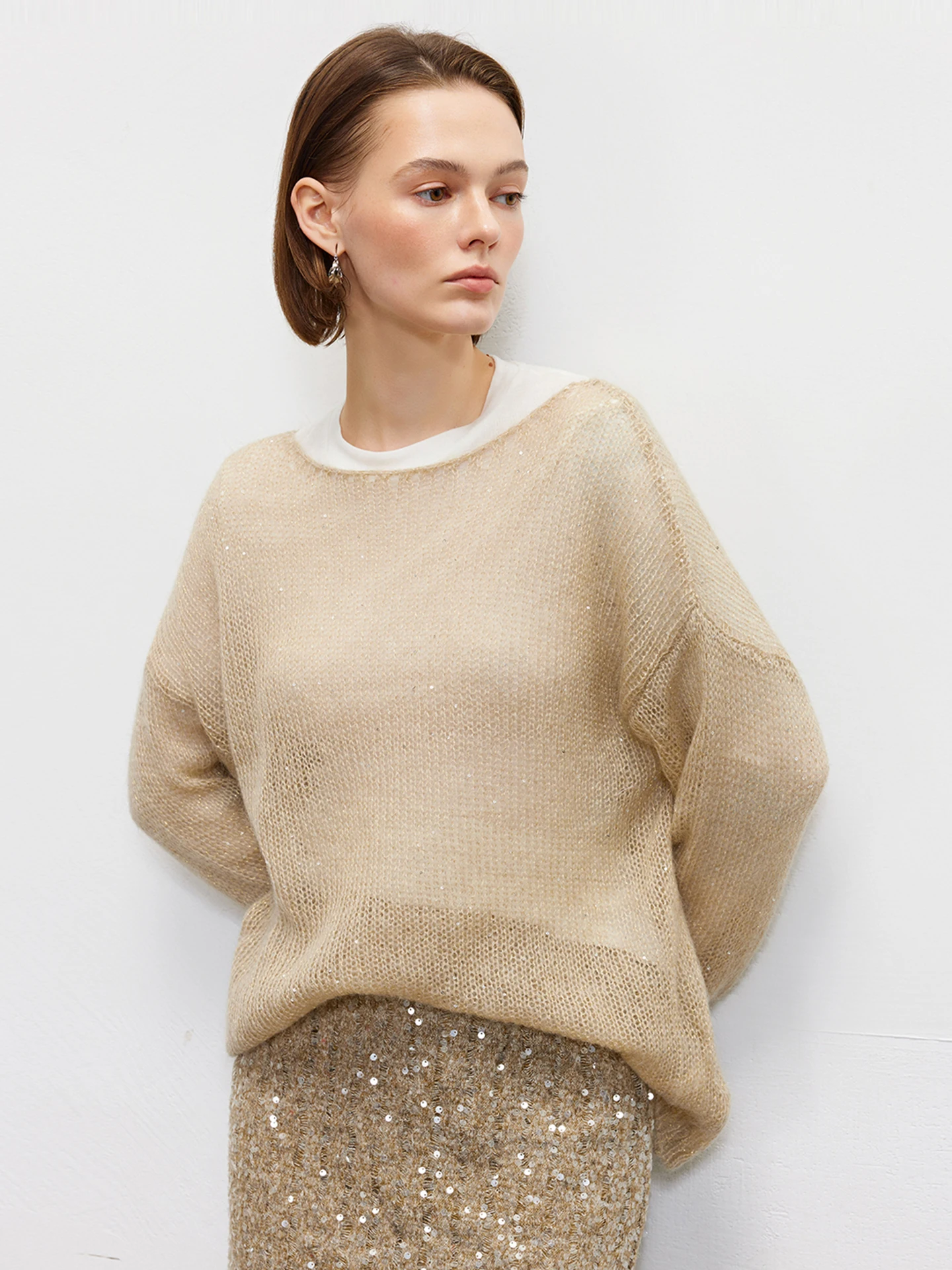 

LUR трикотаж с блестками и воротником, женский свободный длинный све Аосфера, ощущение зимы, новый Sle, удобный, теплый, модный