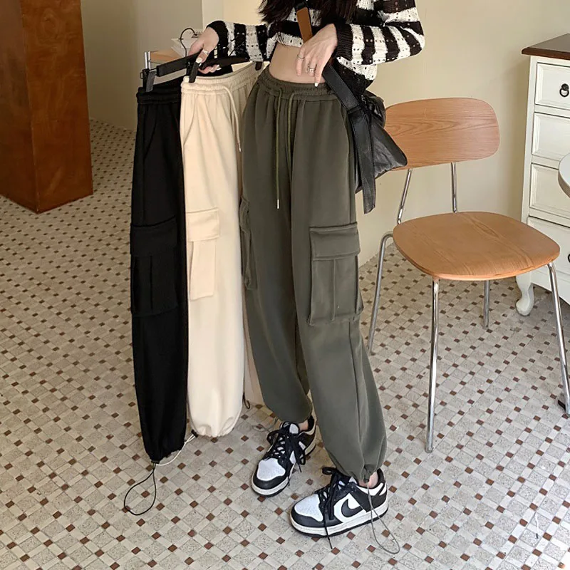 

Mexzt Harajuku Retro Women Loose Cargo Pants Fashion Streetwear Wide Leg Pants Spring High Waist Elastic Lady Straight Trousers