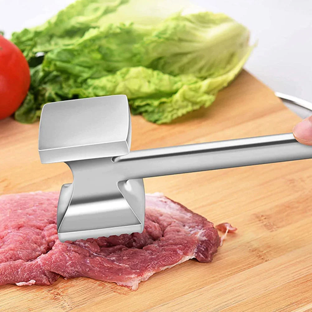 Stainless Steel Beef Hammer Meat Pounding Mallet Frying Pan Black Handle Pounder Kitchen Tool Practical for Home Pork