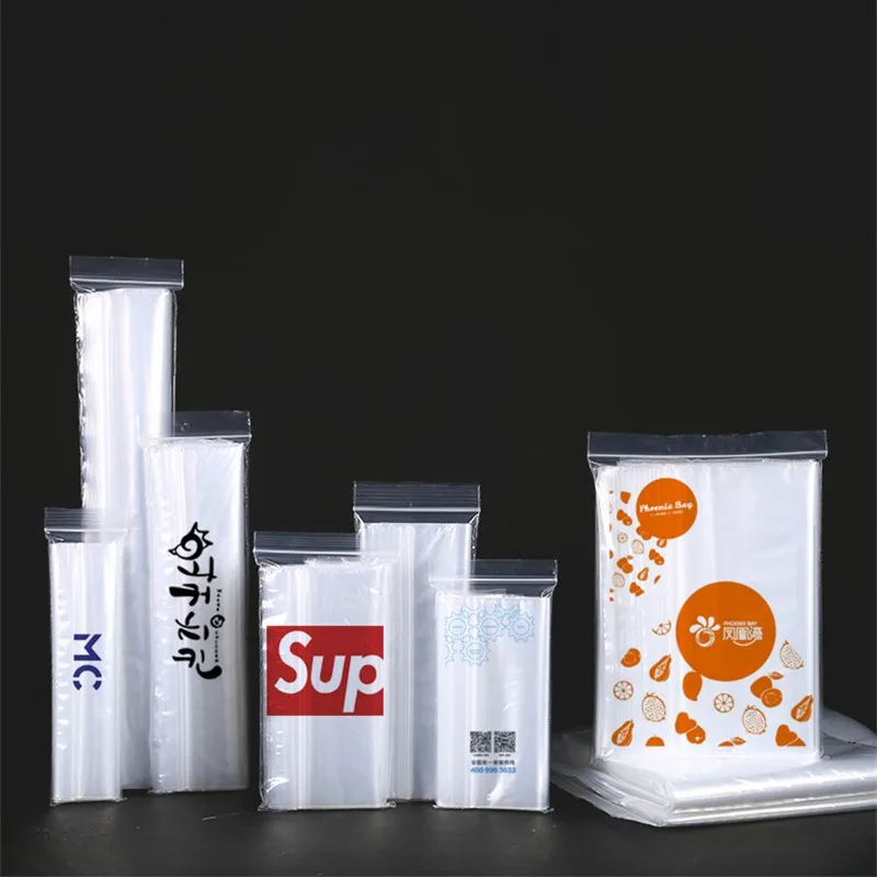 StoBag Custom Logo PE Transparent Ziplock Bags Thick Self-sealing Clear Food Packaging Pouches Plastic Storage Waterproof