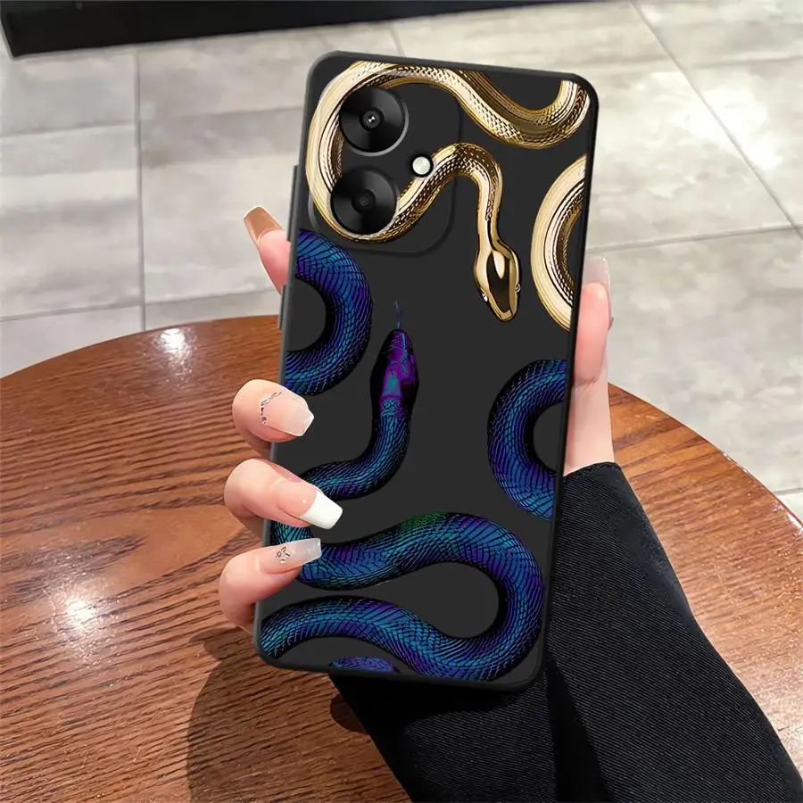حافظة لهاتف شاومي ريدمي 14C 9 12C A5 A4 13C K40 K80 Pro A3 10 A1 A2 Plus غطاء هاتف ناعم أسود فاخر على شكل ثعبان جرافيك