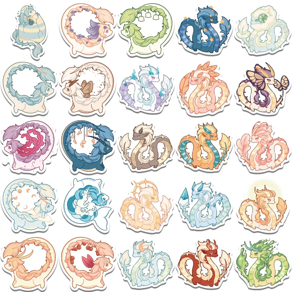 50pcs Cartoon Dragon Scrapbooking Stickers Suitcase Mobile Phone Diary Refrigerator Waterproof Cute Decorative Stickers