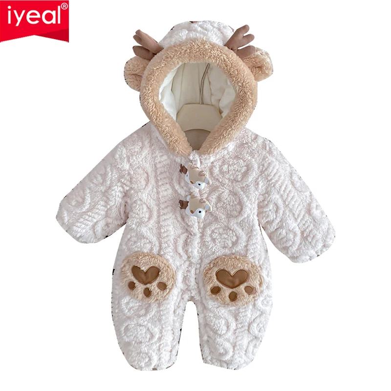 

IYEAL Winter Bebes Clothes Girls Romper Infant Cotton Flannel Baby Jumpsuit Hooded Baby Clothing Toddler Boys Warm Clothes 0-18M