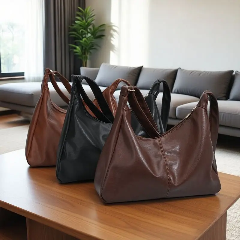 

Cross Border Hand-held Retro PU Trendy Soft Leather Shoulder Bag, Large Capacity Tote Bag, Lazy Women's Shoulder Bag