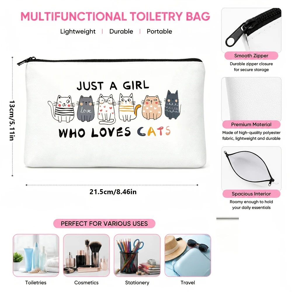 Women's Cat-Themed Toiletry Bag, Cute Cat Gift for Girls, Travel Makeup Bag with Zipper for Cat Lovers, Funny Cat Mom Birthday and Christmas Gift for Daughter, Sister, or Best Friend