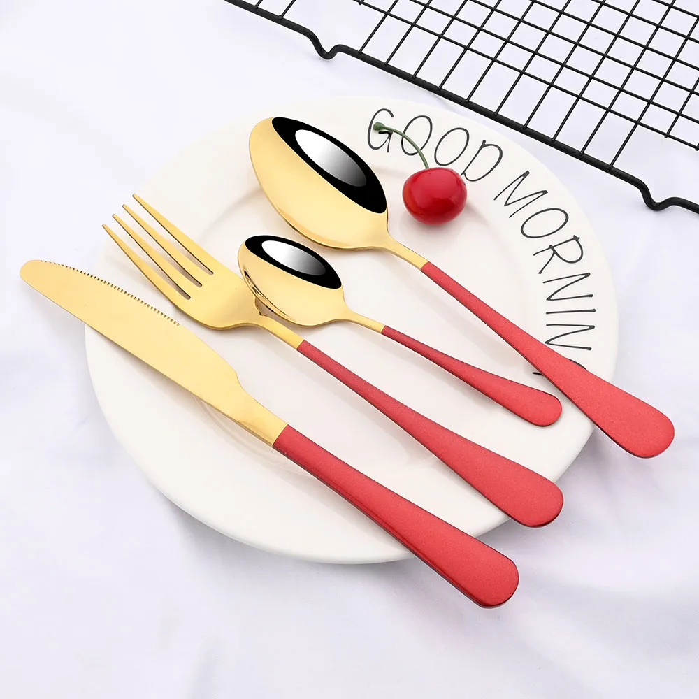 6/30Pcs Stainless Steel Dinner Luxury Black Dinnerware Set Knife Fruit Fork Spoon Cutlery Set Kitchen Tableware Silverware Set