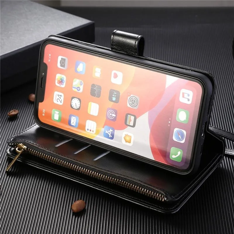 سستة محفظة حافظة جلدية آيفون 16e 16 15 14 13 12 11 برو XS ماكس XR X 8 7 زائد SE الفاخرة فليب فتحة للبطاقات حامل غطاء الهاتف