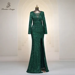 Sexy Deep V_Neck long sleeve Sequin Evening Dress vestido de festa prom gowns Formal Party dress  robe de soiree Maxi dress