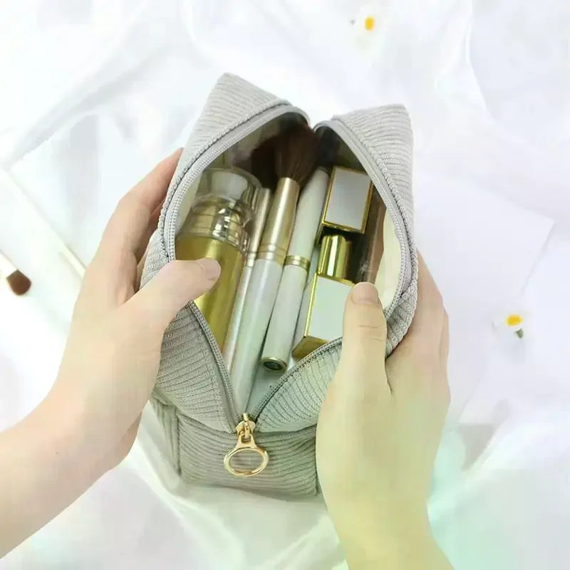 All-in-One Corduroy Travel Toiletry Bag with Cosmetic and Sanitary Pad Pouches