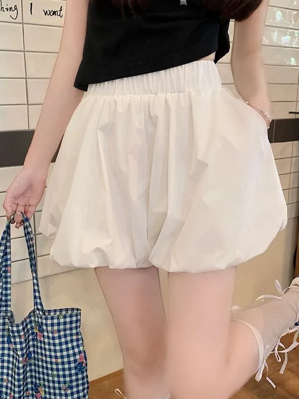 Summer Thin Loose Slim A-Line Casual Pumpkin Lantern Short Pants Women's High Waist Wide Leg Pants Skirt Casual Folded Lanter...