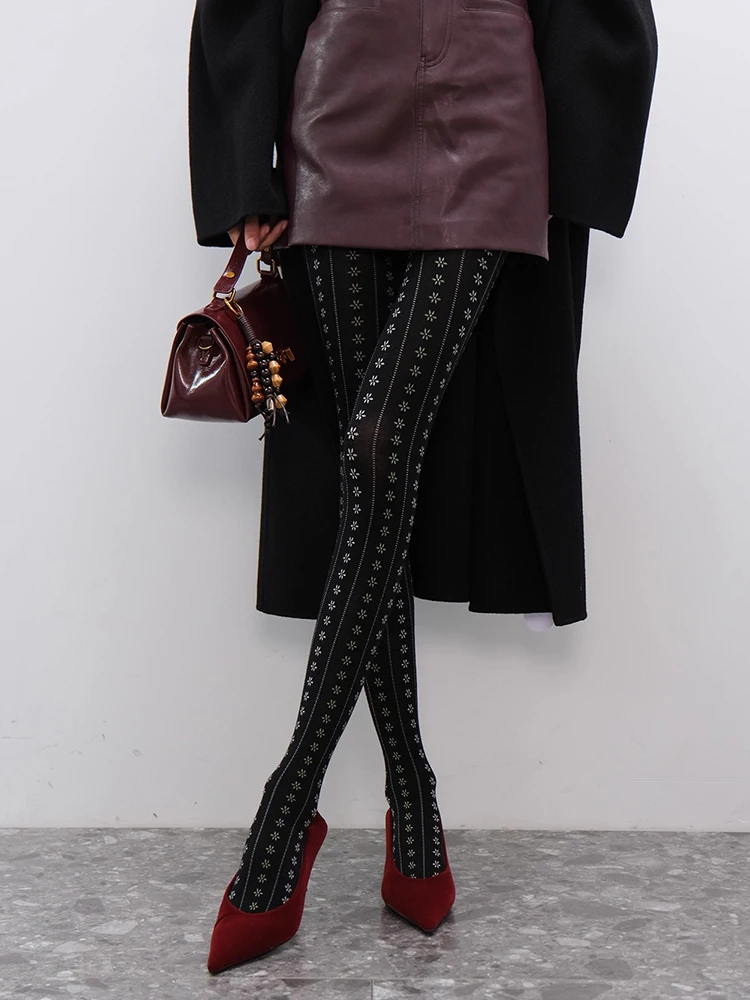 

Vintage Showpiece Floral Vertical Stripe Tights Women Underwear Leggings Sweet Stocking Pantyhose Flat-knit Ribbed Tights