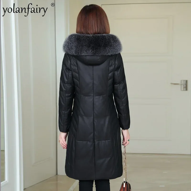 2023 Winter Down Coat Women Genuine Leather Jacket Woman Long Clothes Natural Sheepskin Fox Fur Collar Warm Coats Female Outwear