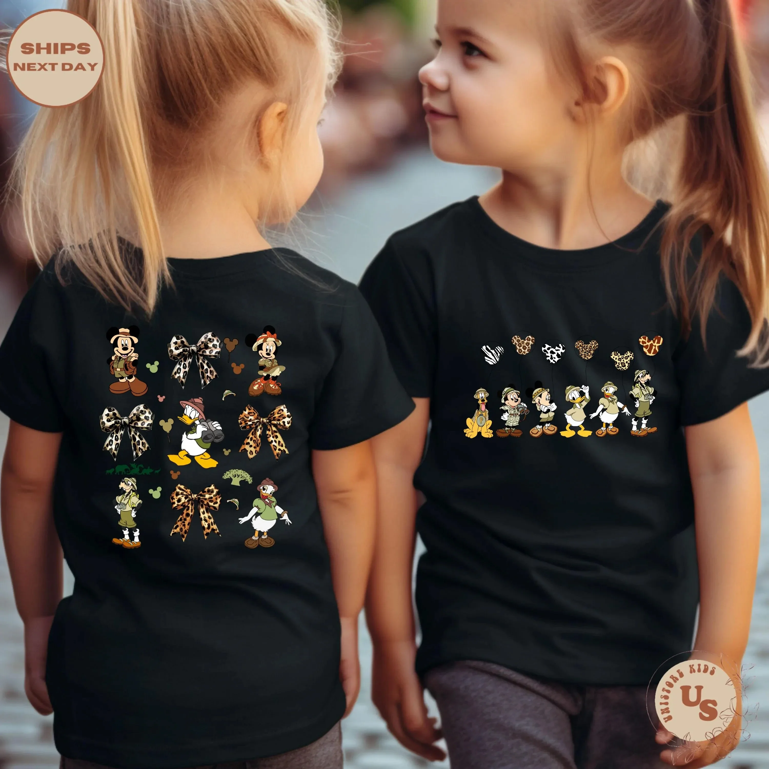 

Футболка Coquette Safari Disney, детская футболка с изображением Микки и друзей, футболка с леопардовым принтом, футболка Coquette Disney