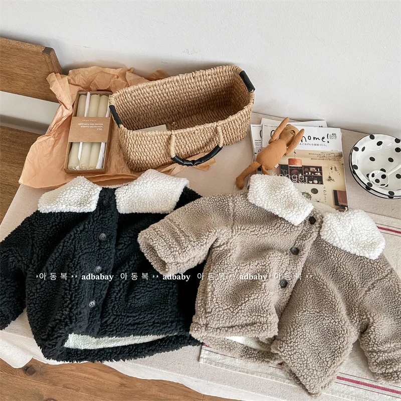 

2026 Kids Winter Coat Girls Fleece Lined Jacket Children's Korean Style Cotton Padded Outwear Toddler Warm Plush Coat