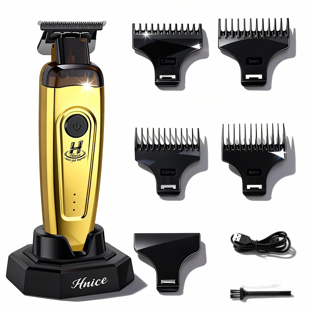 

HNICE Профессиональная машинка для стрижки волос с бесщеточным двигателем Беспроводной парикмахерский электрический триммер Машинка для стрижки волос с лезвием DLC и зарядной базой