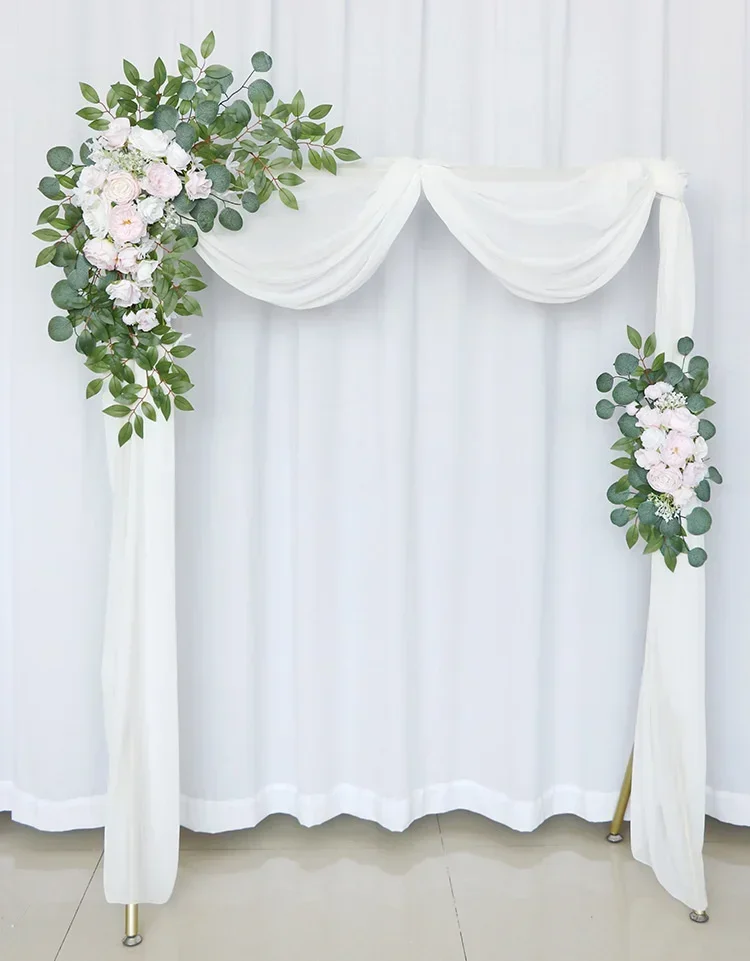 

2pcs Artificial Flowers Wedding Backdrop Wreath Decor Welcome Card Sign Corner Wall Props Arrange Arch Fake Flower Row