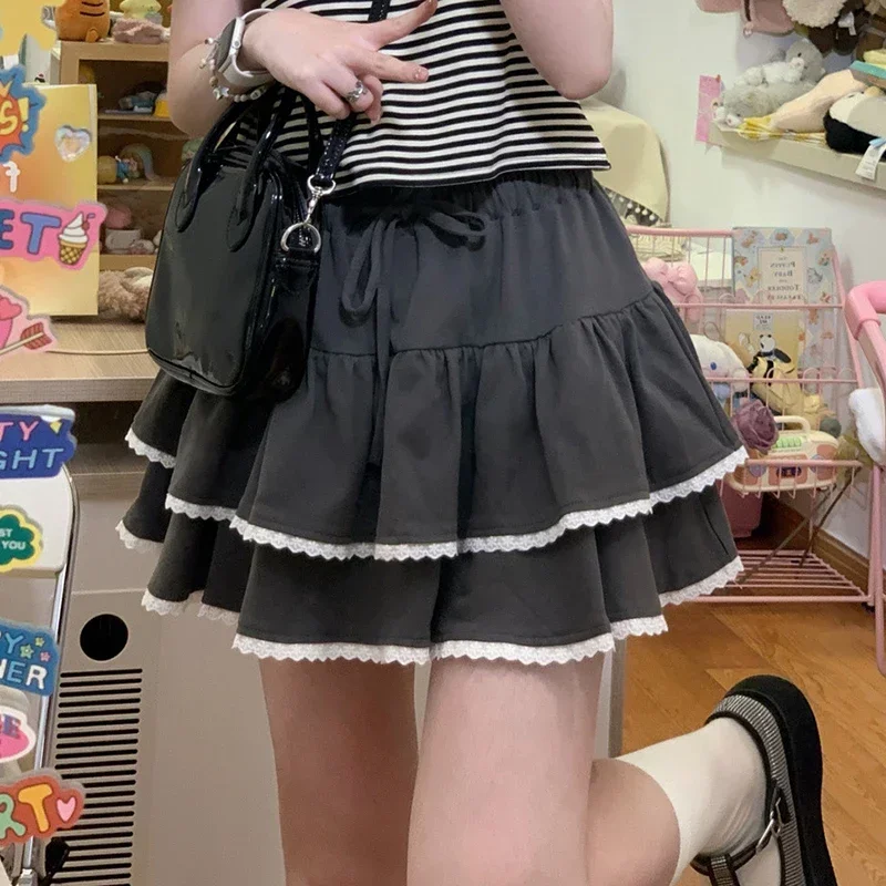 Korean Fashion Lace High Waist Sweet Women Skirt Slim Ballet Style Casual Cake Skirt Daily All Match Kawaii Sexy Mini Skirts New