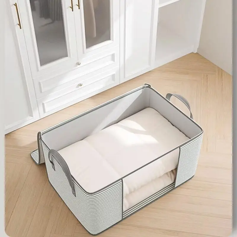 ~Visible Large Capacity Storage Box Portable Household Clothes Organizer With Handles Foldable Dustproof Quilt Zipper Container