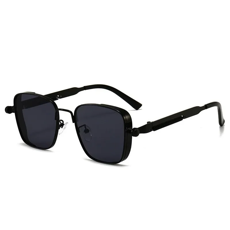 Men Driving Sunglasses Vintage Steampunk Square Sunglasses Metal Frame with Spring Hinges Women Eyepiece Trendy Driver Glasses