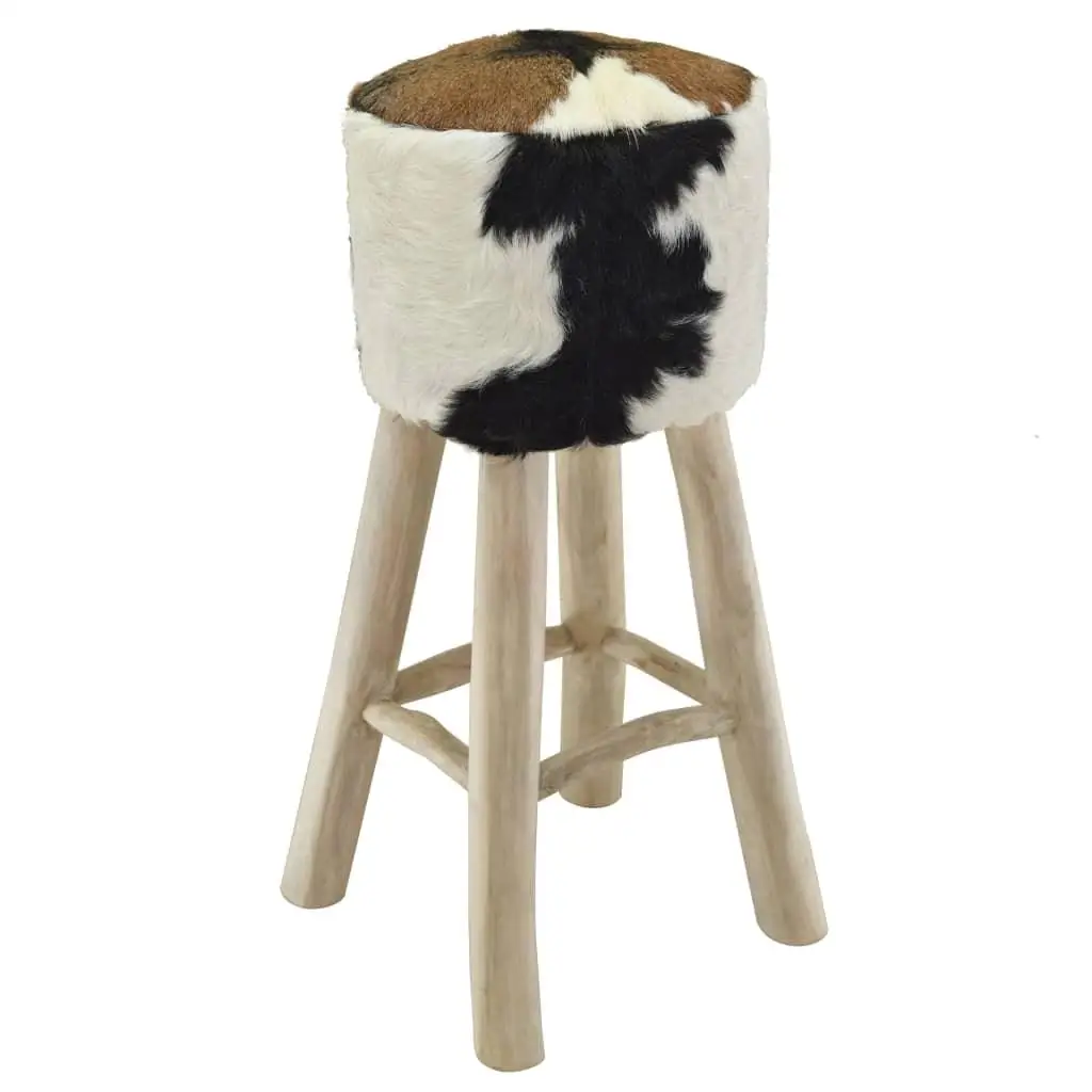 

Luxury Real Leather Bar Stool with Solid Teak Wood Frame - Stylish and Durable Seating