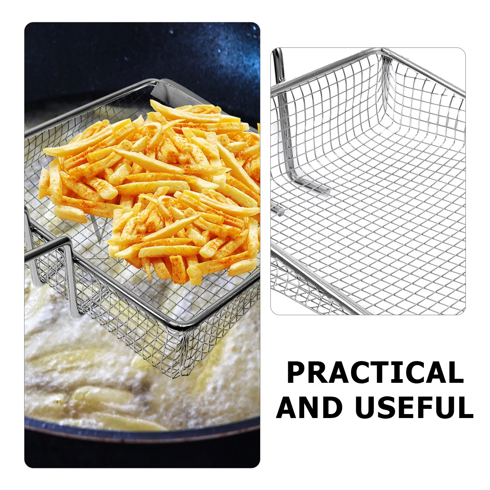 

Stainless Steel Frying Basket Mesh Screen Practical Kitchen Strainer for Frying Snacks French Fries Food Fried Basket