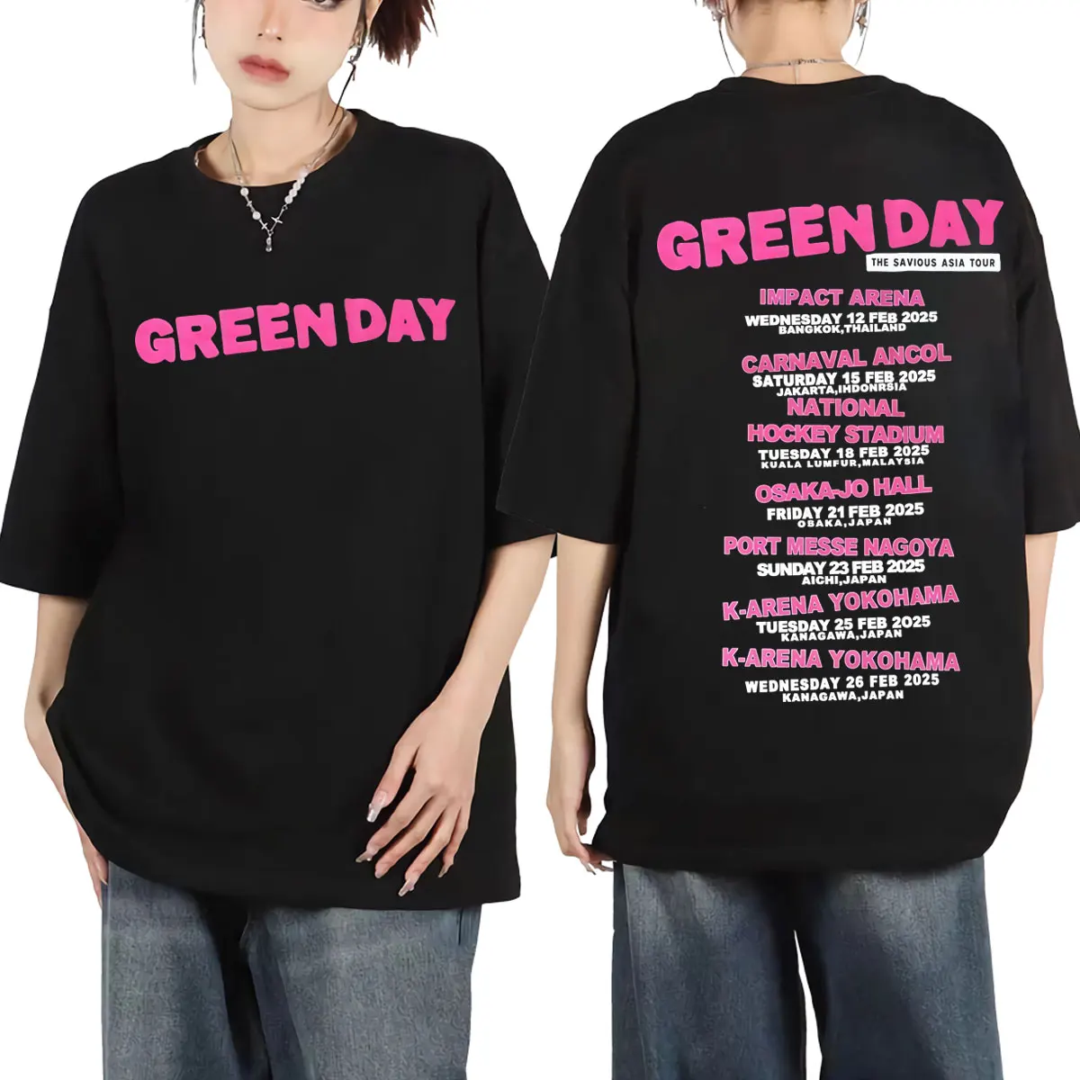 

Rock Band Green Day The Saviors Tour 2025 T Shirt High Quality Fashion Oversized T-shirts Men Women Casual Loose Cotton T-shirt