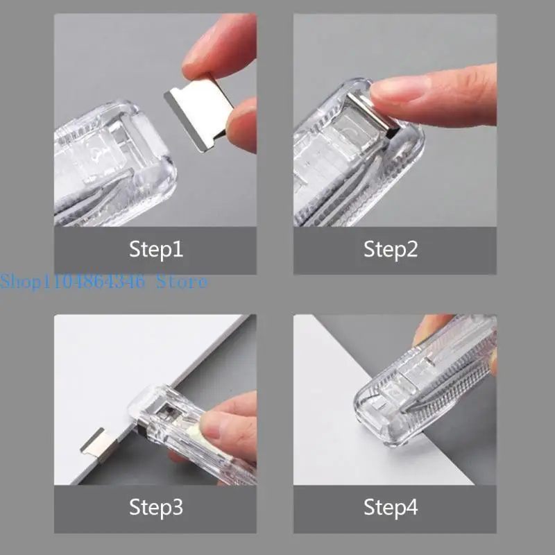 5asd Durable Clam Clip Dispenser Handheld Push Stapler Reusable Paper Clip Dispenser