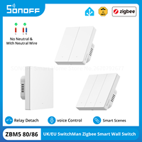 SONOFF ZBM5 80/86 UK/EU Zigbee Smart Wall Switch Detach Relay Mode No Neutral & With Neutral Wire Smart Sence Control By Alexa