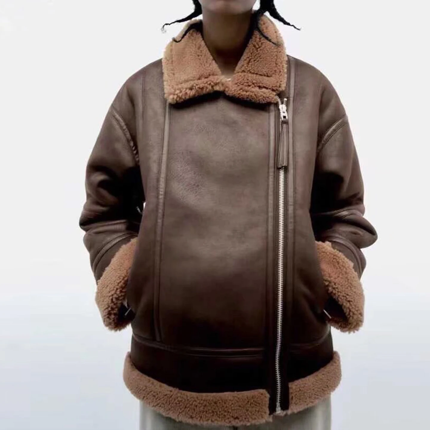 Z Dames Faion Motorcycle Sle Dubbelzijdige Jaet Jas Ele Personali 2025 Nieuwe collectie Lange Sve Rits