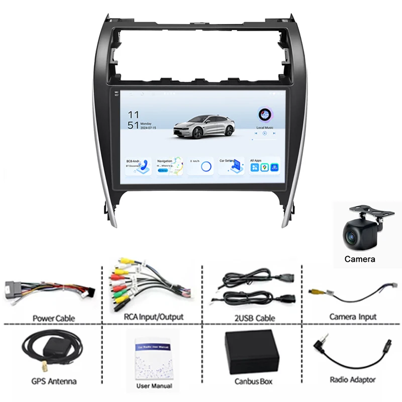 نظام تحديد المواقع 10 "لتويوتا كامري 2012-2014 راديو السيارة اللاسلكي أبل Carplay أندرويد 15 جوجل خريطة عجلة القيادة التحكم واي فاي 4GB-64GB