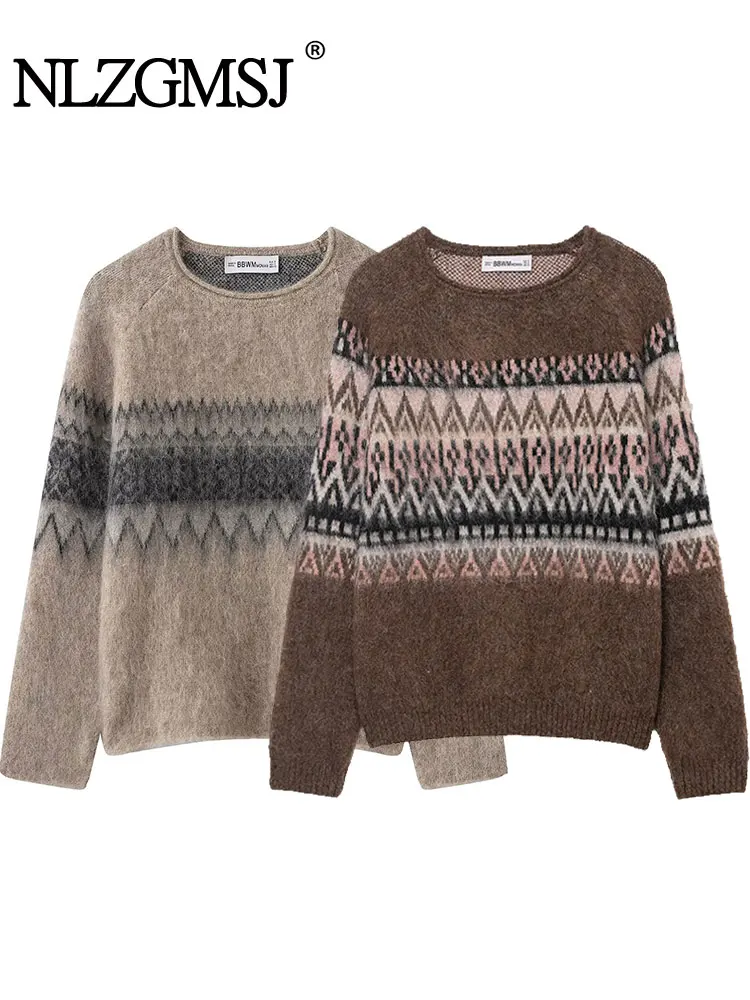 

NLZGMSJ женский мягкий вязаный пуловер, женский модный винтажный жаккардовый свитер с длинными рукавами, новый повседневный свободный трикотаж, топы ﻿ ﻿