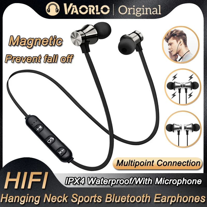 Magnetic Sports Headset Bluetooth HIFI Stereo Wireless Headphones With Mic In-Ear Gaming Earbuds Waterproof Earphone Multipoint