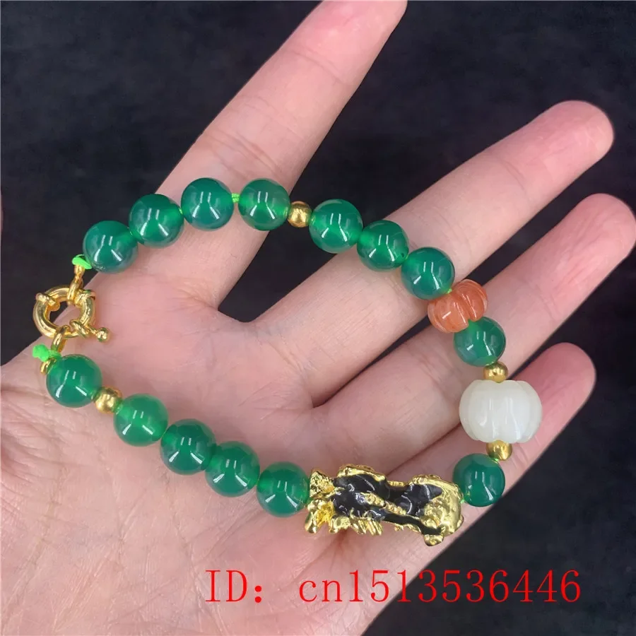 original Natural Green Agate Beads Pixiu Bracelet Jade Round Necklace Jewellery Fashion Man Woman Luck Amulet Customizable