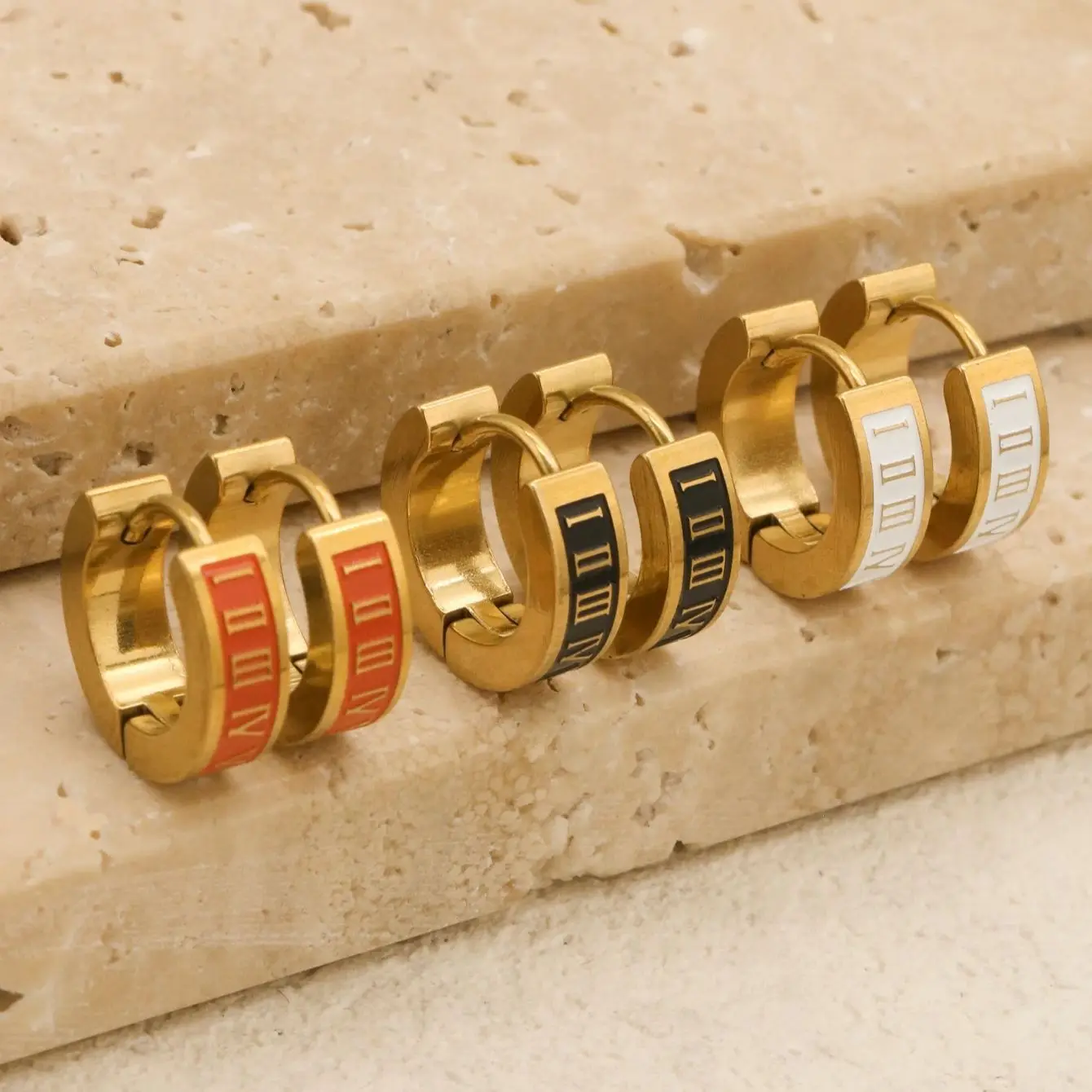 1 Pair/2pcs Vintage Drip Glue Roman Digital Earrings 2024 New Stainless Steel Women joyeria acero inoxidables premium aretes