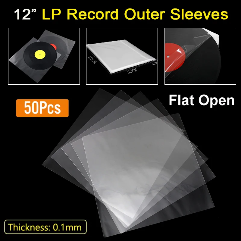 50Pcs/Set 12inch LP Record Outer Sleeves LP Vinyl Record Pouch 32x32cm Transparent OPP Record Disc Protective Storage Bags