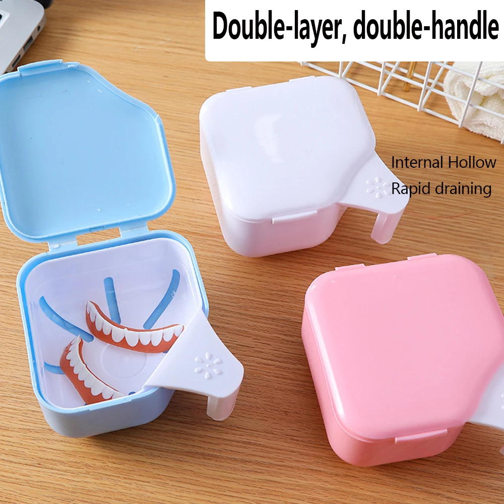 Denture Bath storage Box Orthodontic Retainer Case Cleaning False Teeth Storage Box With Hanging Net Container Cleaning