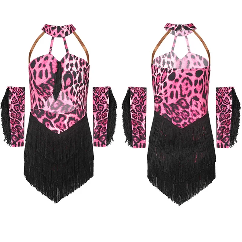 Neue Mädchen Leopard Latin Quasten Kleid Chacha Samba Salsa Tanz kostüm Kinder Bühne Gesellschaft stanz Leistung tragen sl8172