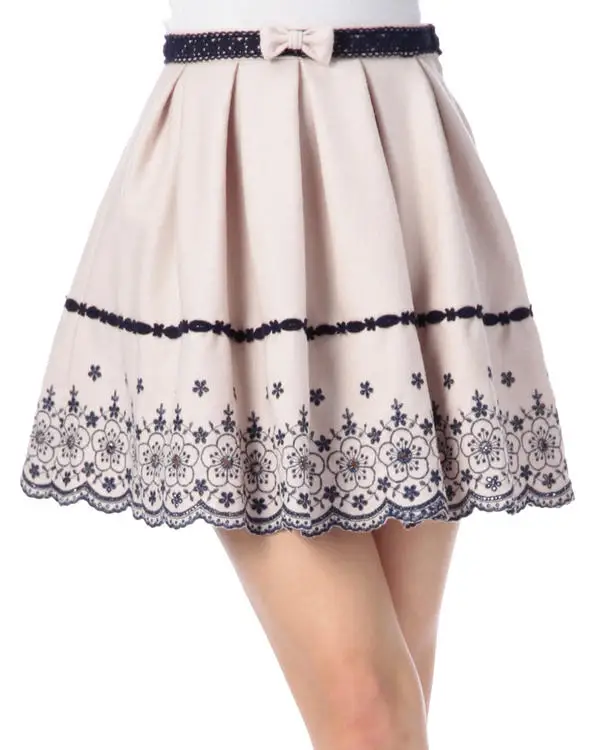Japan Liz Lisa Winter Wool Blended Bow Half Skirt Woolen Lace Embroidery Mini Skirts