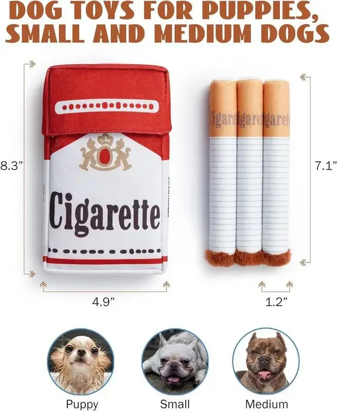 Novelty Cigarette Pack Plush Dog Toy – Squeaky Set